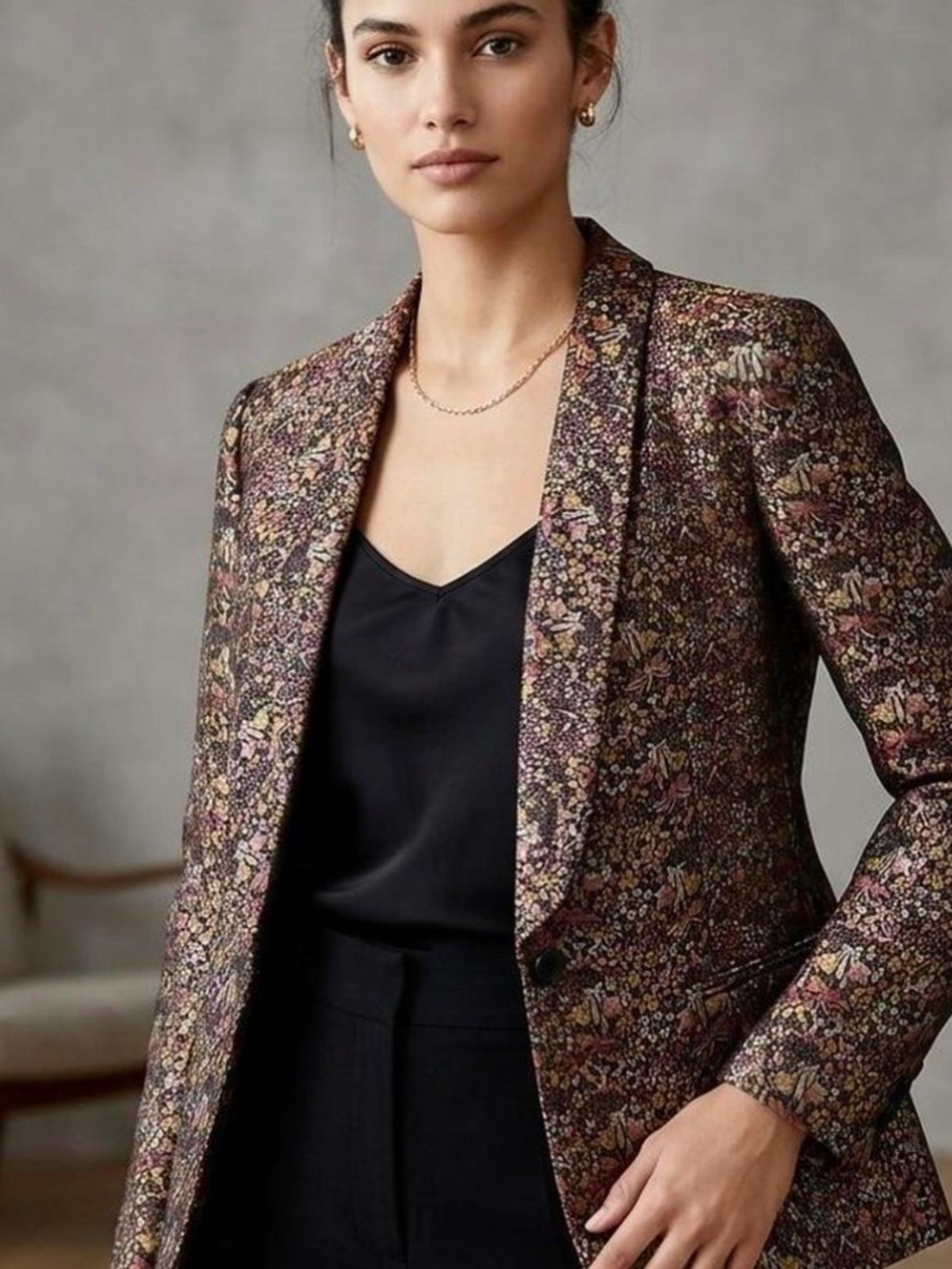 Zara Floral Metallic Blazer Jacket - Multi